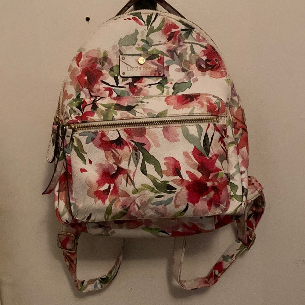 Liz Claiborne White and Red Floral Backpack